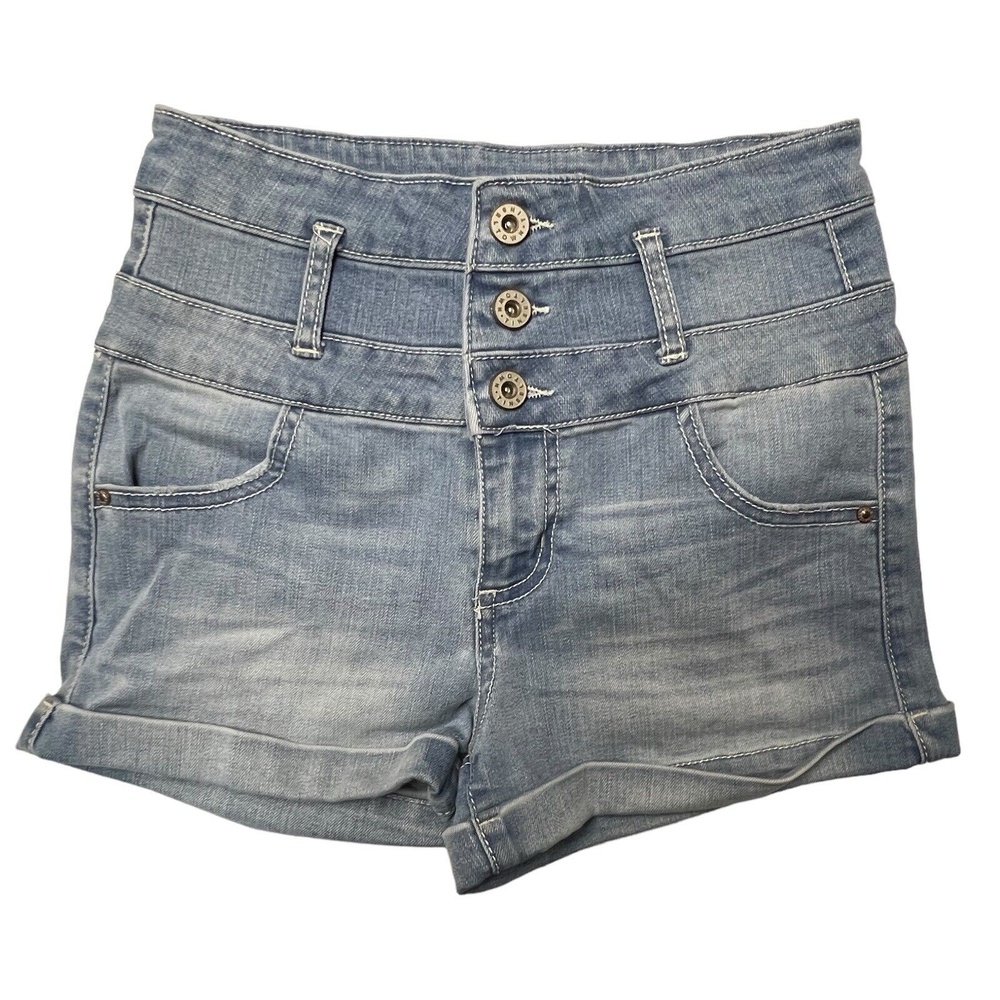 Tinseltown Light Blue Denim Jean Cuffed Shorts Juniors Size 1 Stretch Buttons